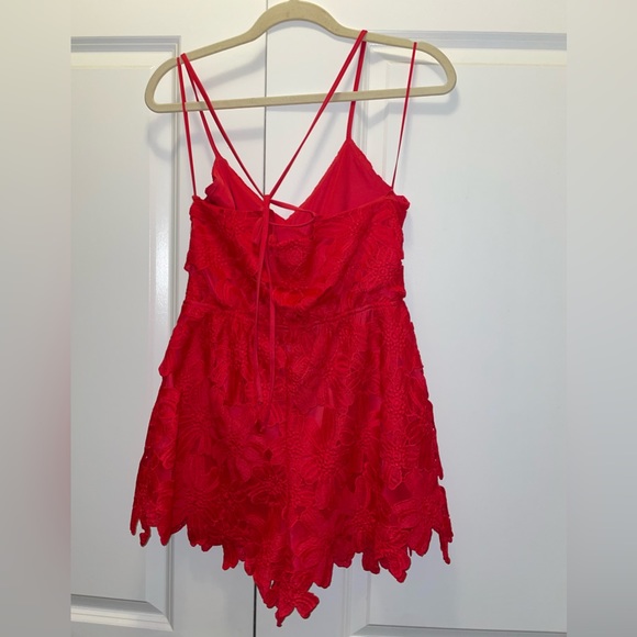 Express- red floral lace romper- cross back - Picture 2 of 3